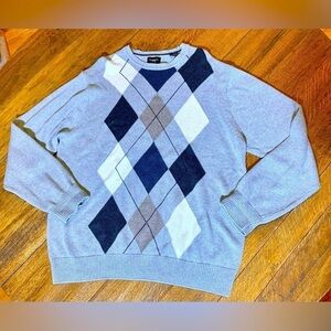 Haggar Argyle Sweater Size L Large Men's Gray Tan Black Long Sleeve Crew